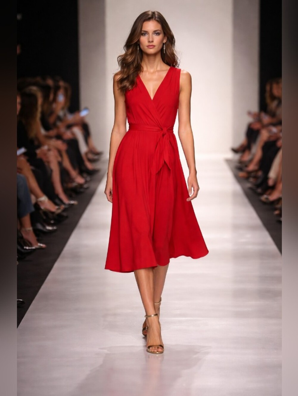 Robbie Bee Red Sleeveless Wrap-Style Midi Dress with Side Knot
